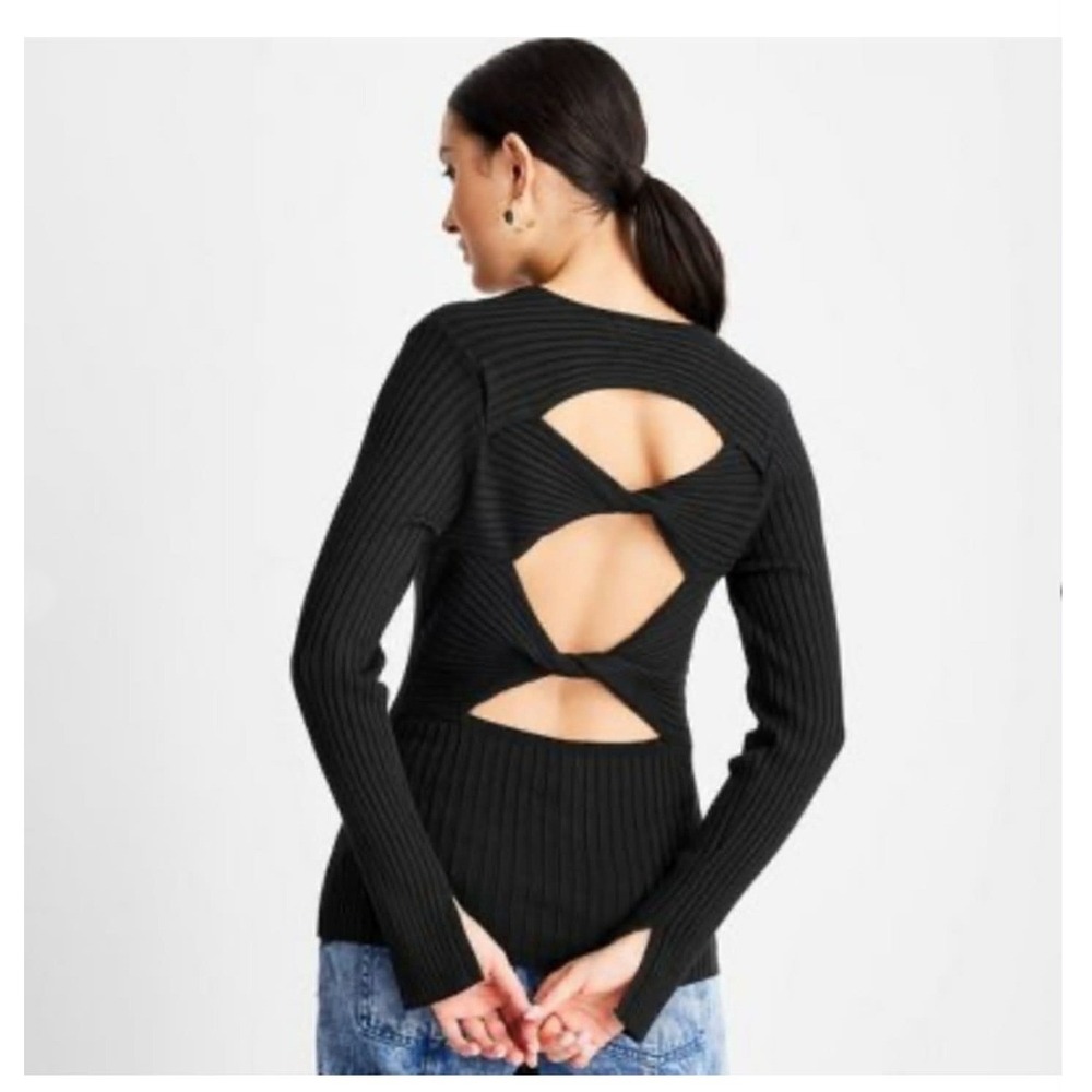 Future Collective Black Sweater Criss Cross Back Cut-Outs Size Large